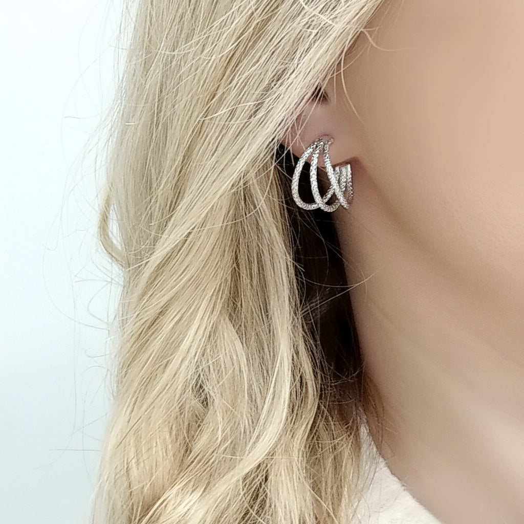 Shining loop triple small earrings Ασημί