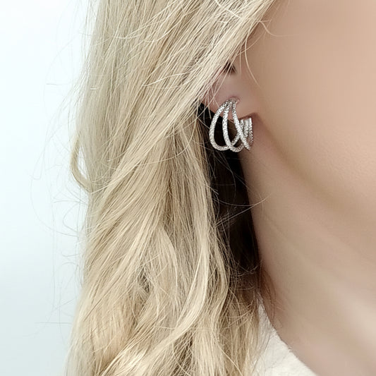 Shining loop triple small earrings Ασημί