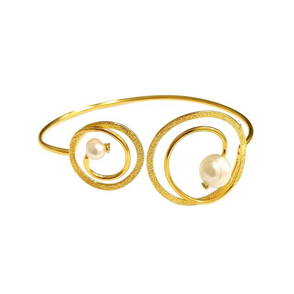 Pearls and circles double bracelet Χρυσό