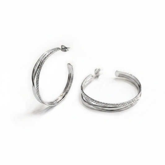 Two metal textures hoops Ασημί