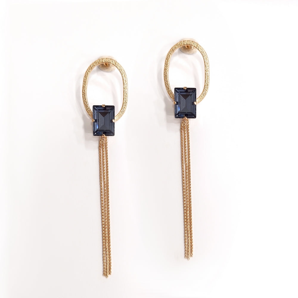 Shining power crystal earrings with chains Μωβ