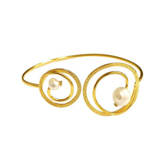 Pearls and circles double bracelet Χρυσό