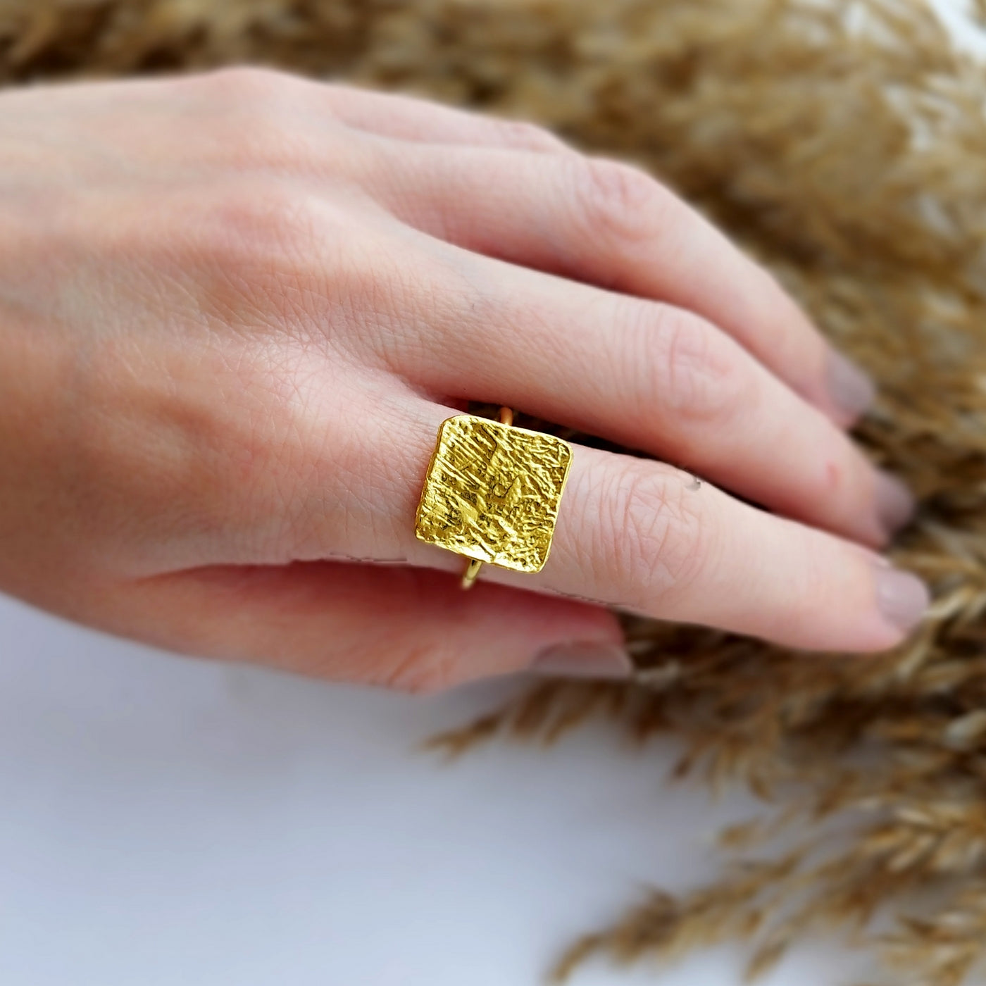 Classic metal square ring Χρυσό