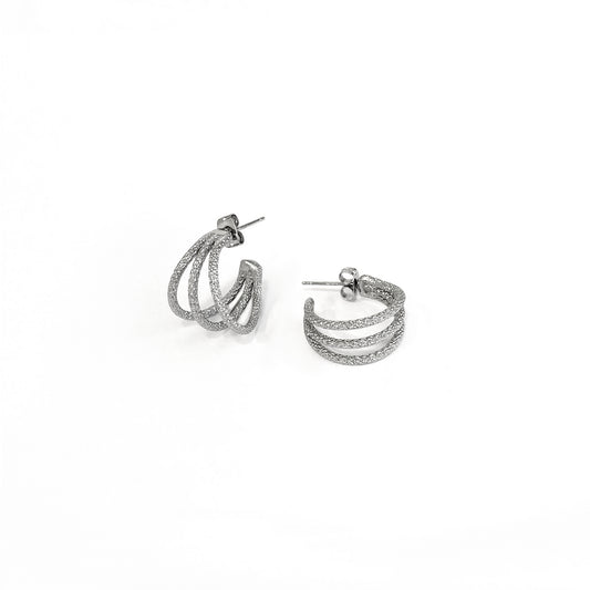 Shining loop triple small earrings Ασημί