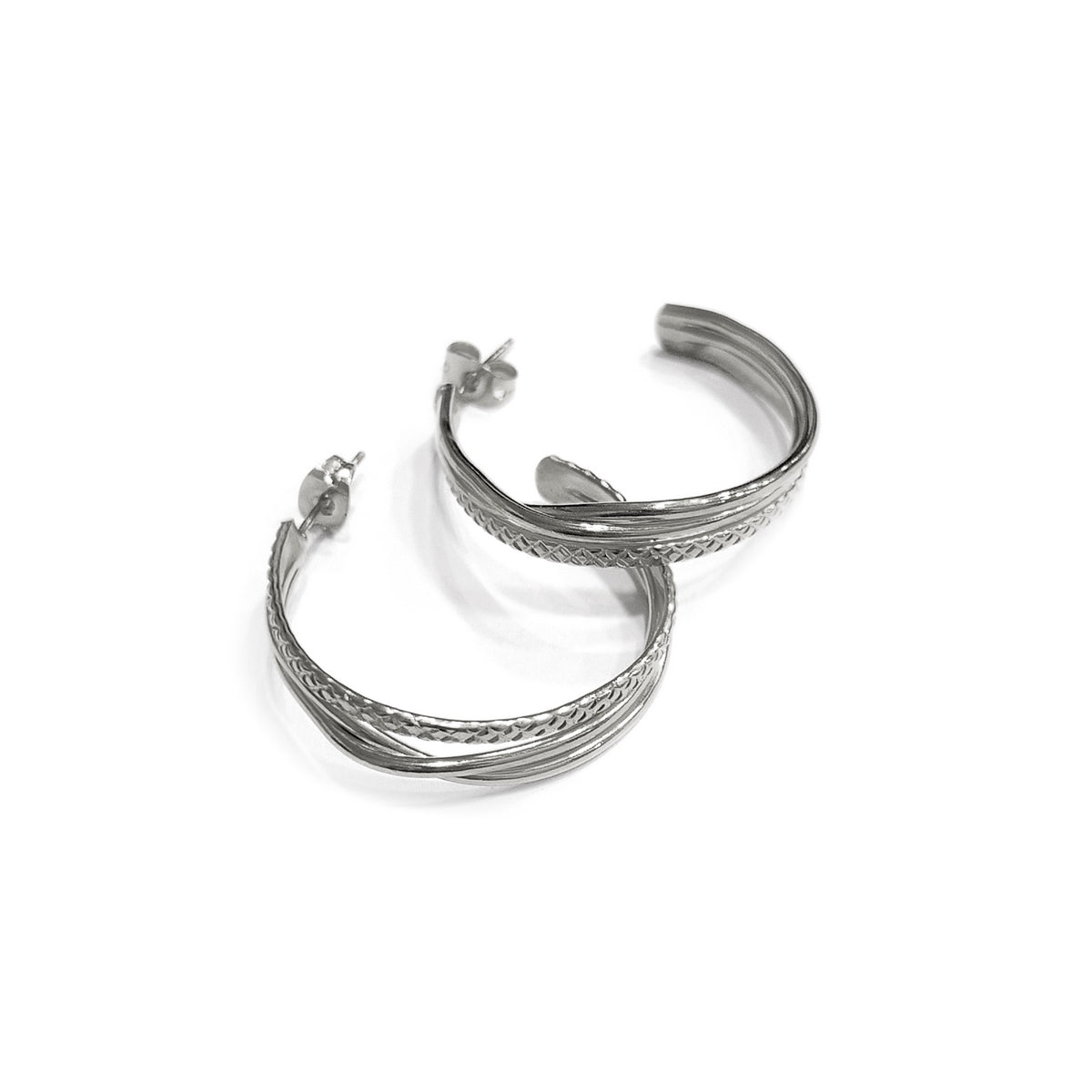 Two metal textures hoops Ασημί