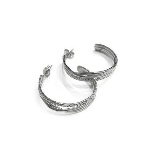 Two metal textures hoops Ασημί