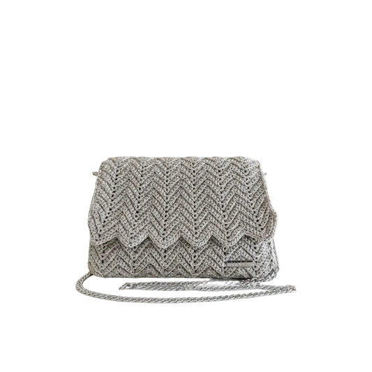 Handmade Crochet Bag Μπεζ & Ασημί