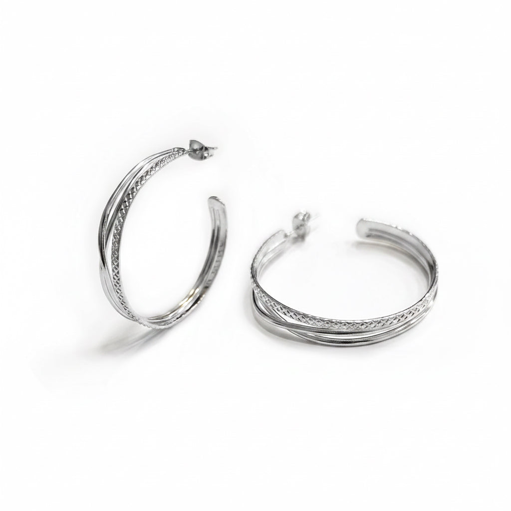 Two metal textures hoops Ασημί