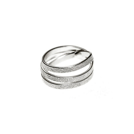 Spiral 3 rows metal handmade ring Ασημί